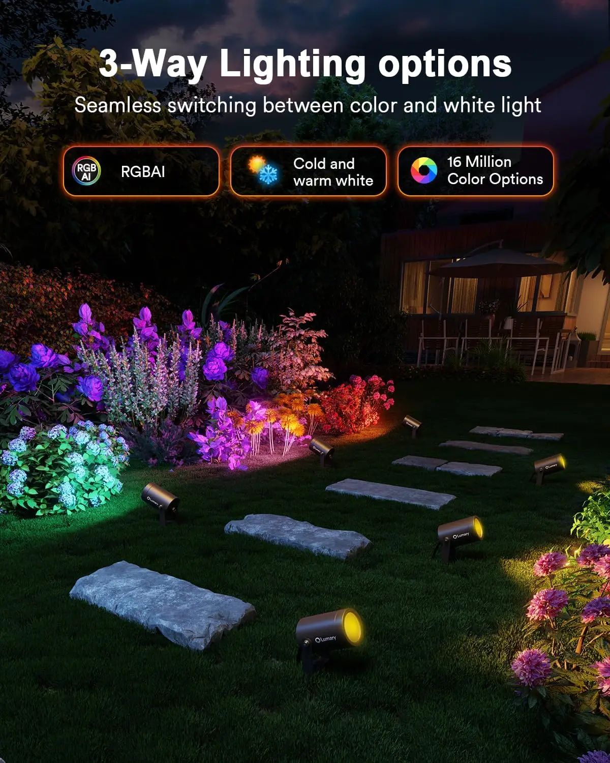 스마트 색상변경 야외 스포트라이트, 6개입 IP65 방수, 각각 500루멘, 정원용 앱/음성/리모컨 제어