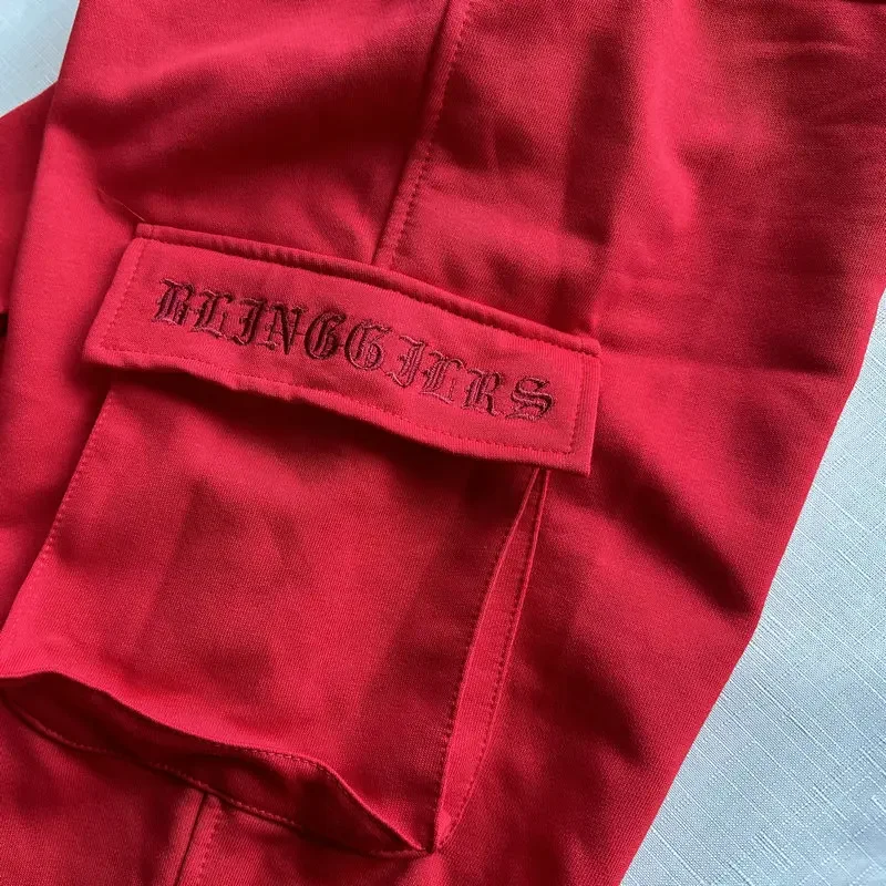 Traje de dança de hip hop feminino recorte vermelho superior calças de carga senhoras roupas de dança jazz palco rave outfit rua dancewear xs6504
