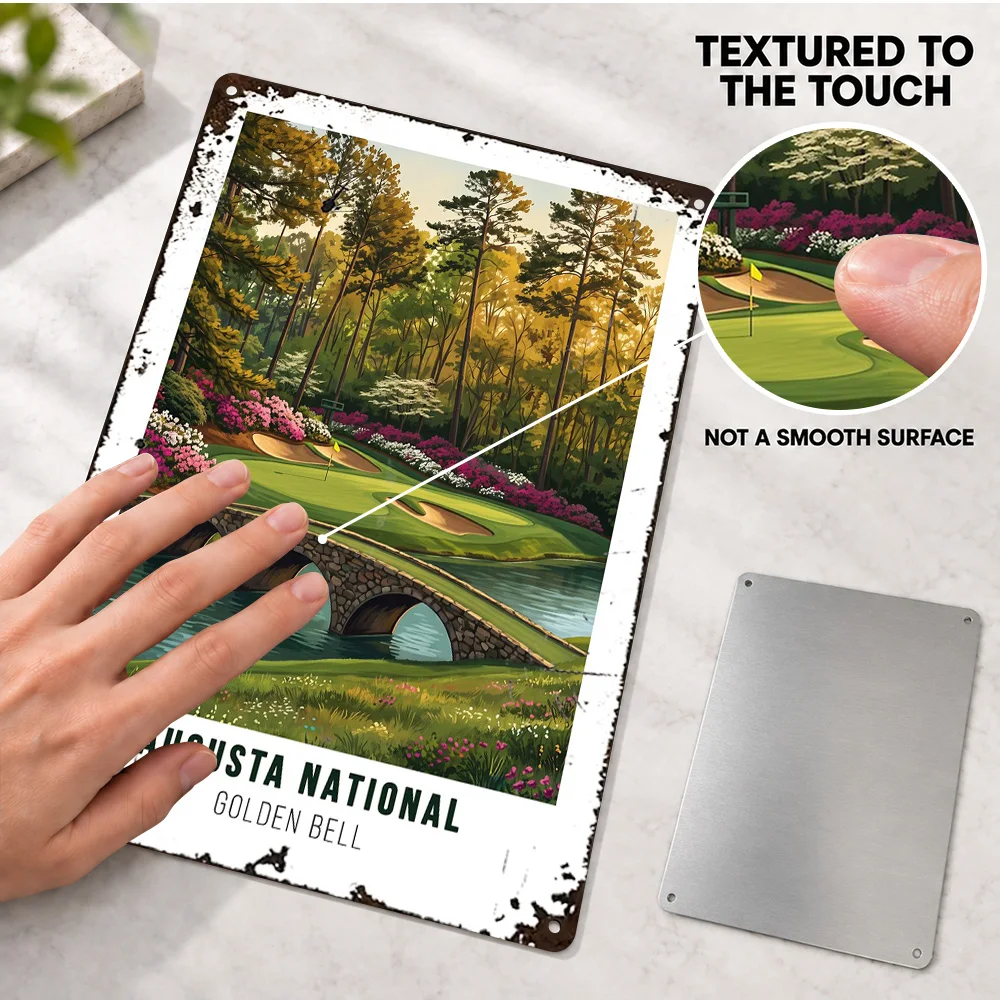 Augusta National Golden Bell Golf Textured Metal Poster Personalized Aluminum Sign Retro Illustration Wall Art For Living Room