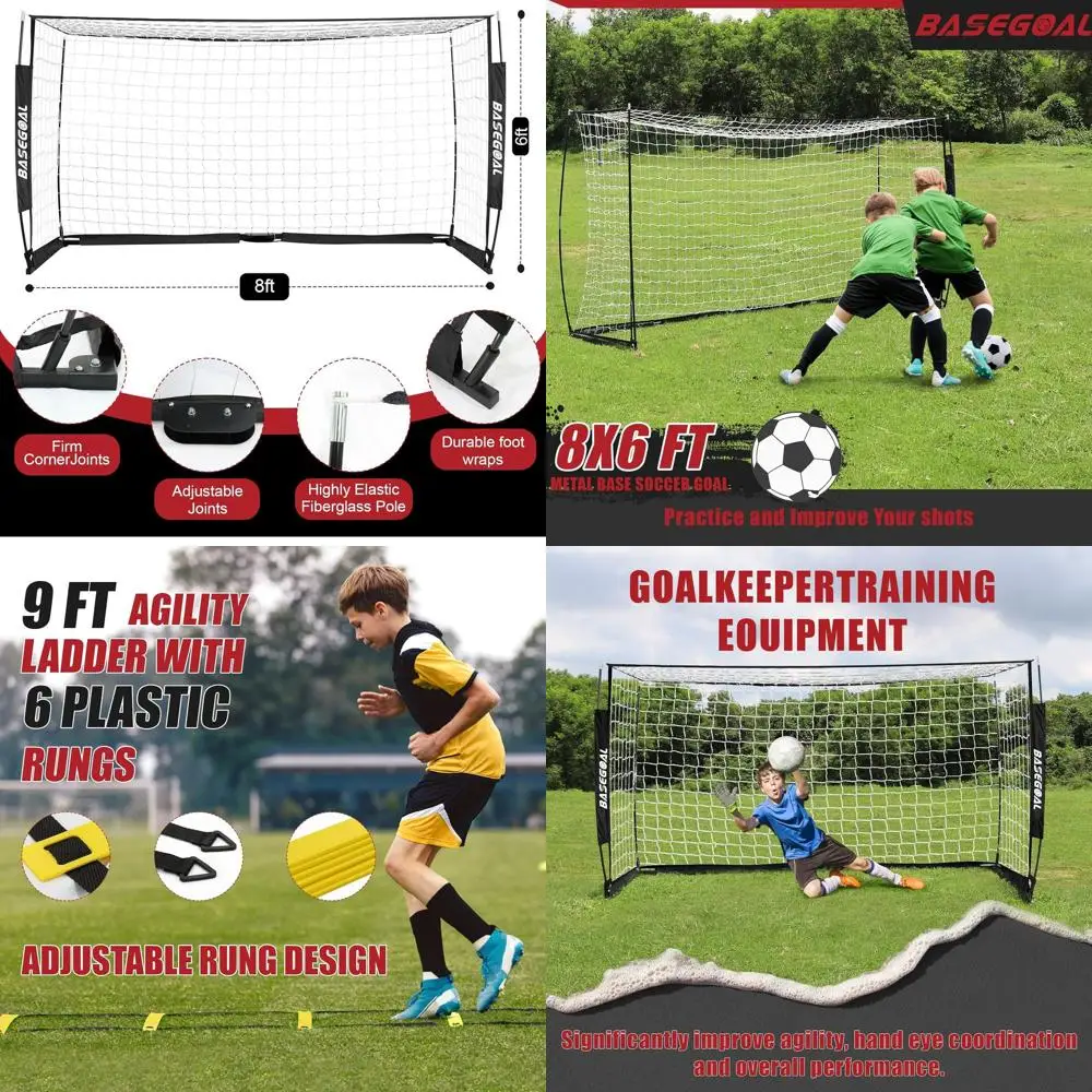 

Portable Soccer Goal Set with Collapsible Metal Base, Soccer Net, and Agility Ladder for Backyard Play