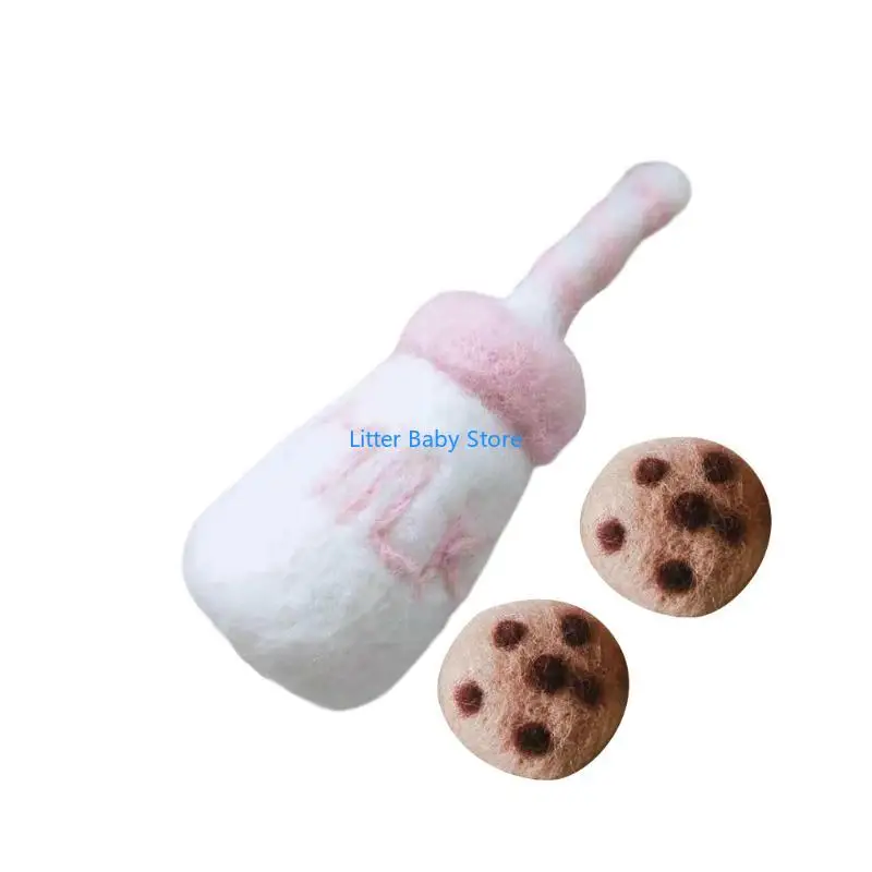 

N80C DIY Baby Wool Felt Milk Bottle+Cookies Decorations Newborn Photography Props Infant Photo Accessories