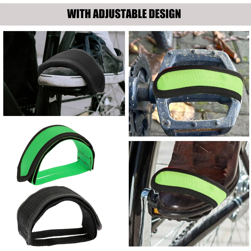 

4pcs Pedal Straps Footrest Adjustable Cycling Pedal Straps Adjustable Cycling Fix Bands 2 Black 2 Green Lightweight Nylon