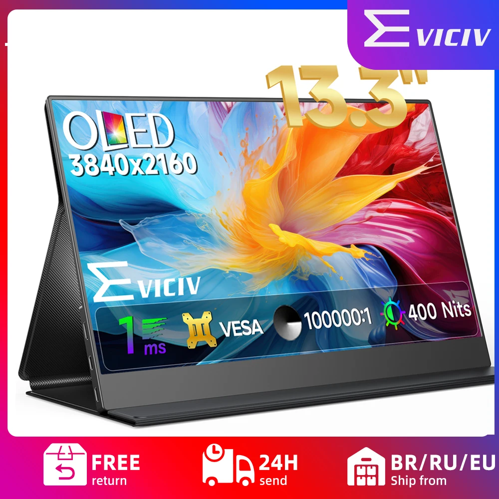 

3K OLED Portable Gaming Monitor 13.3" 3840*2160 100% DCI-P3 1MS FreeSync HDR Laptop w/VESA Eye Care External Display for Mac PC