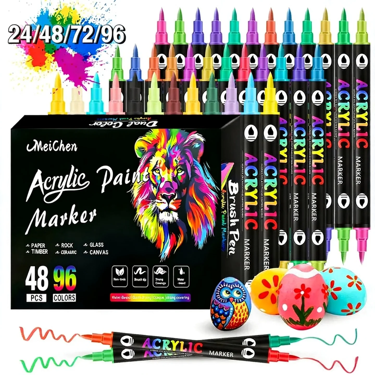 

Acrylic Marker Set 24-96 Colors Professional Acrylic Painting Marker Dual Brush Tips Marker Pen for DIY Crafts & Adult Coloring