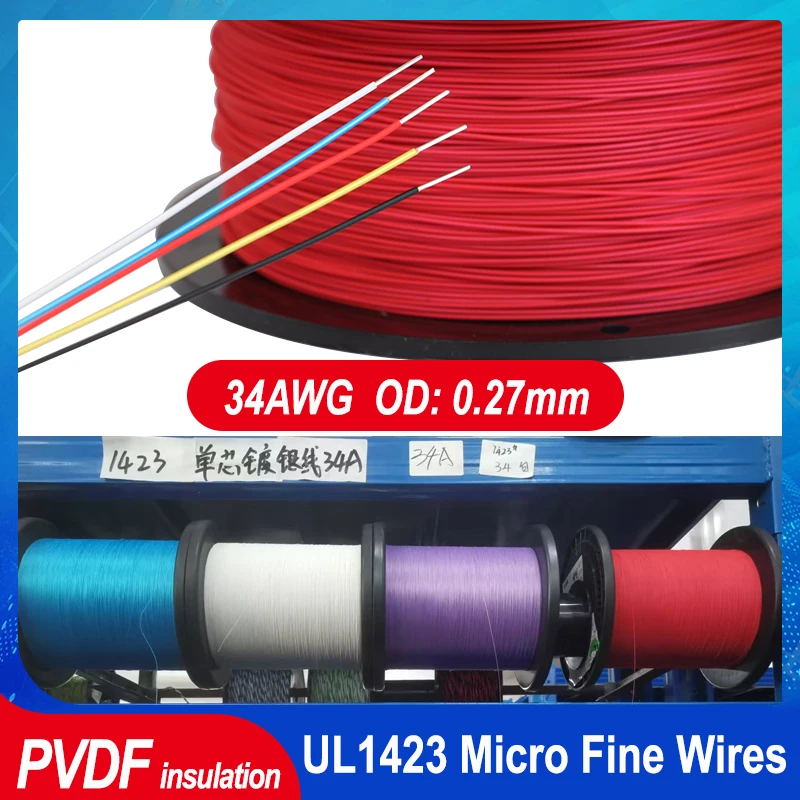 

34AWG PTFE Single Copper Wire UL1423 PVDF Insulated Silver Plated 1 Core Micro Fine High Temperature Electrical Cable