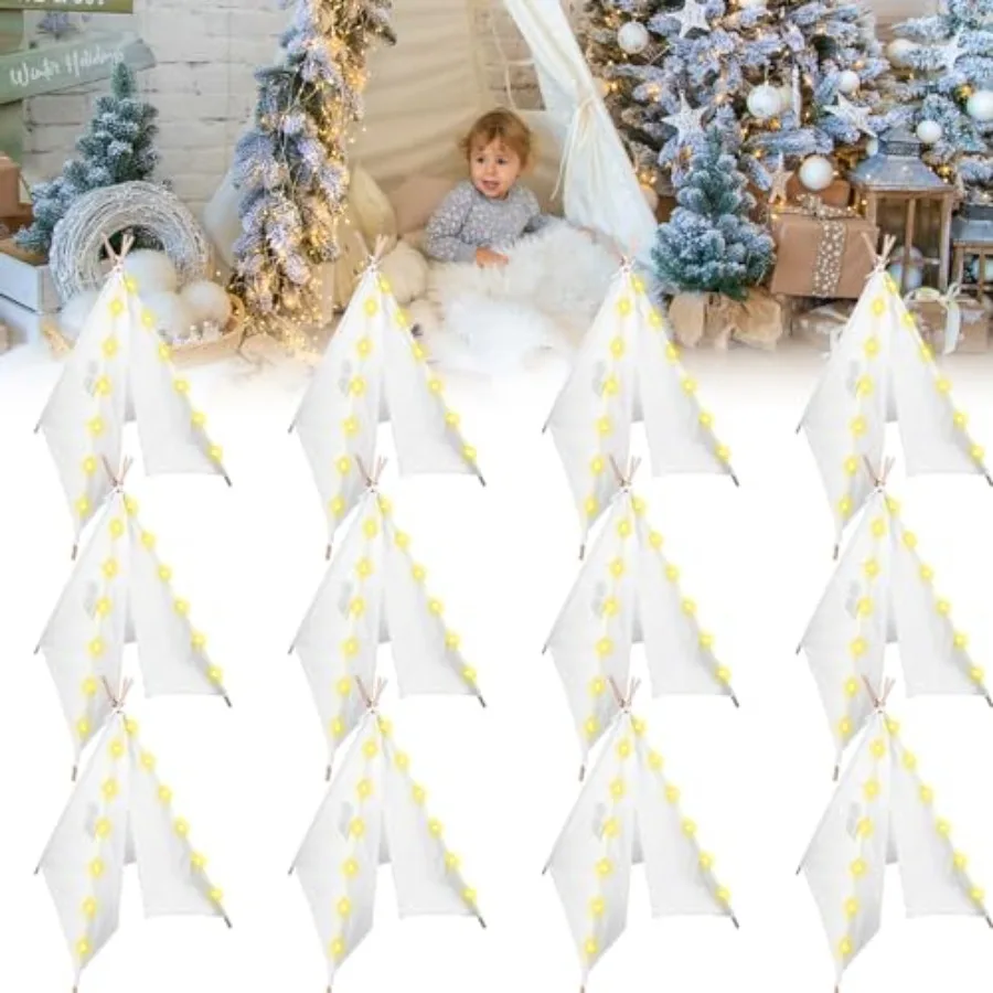 12 paquetes de tienda tipi con luces de cadena de 10 pies, tienda tipi de juego para niñas y niños, tiendas plegables para interiores y exteriores para cumpleaños
