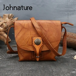 Johnature Vintage 2024 Nuovo primo strato borse a tracolla in pelle di mucca tinta unita Hasp piccola borsa da donna borsa a tracolla in pelle di vacchetta per il tempo libero