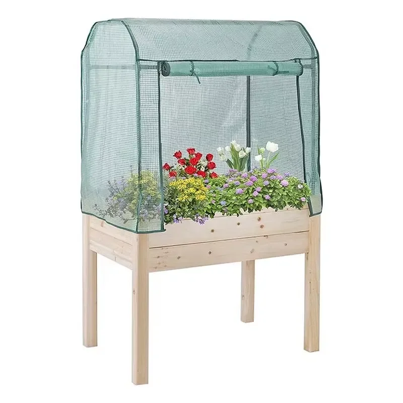 for Outdoor Wooden Elevated Garden Bed with Greenhouse  Vegetables Fruits Herbs Flowers Planter Box Growers Garden Set