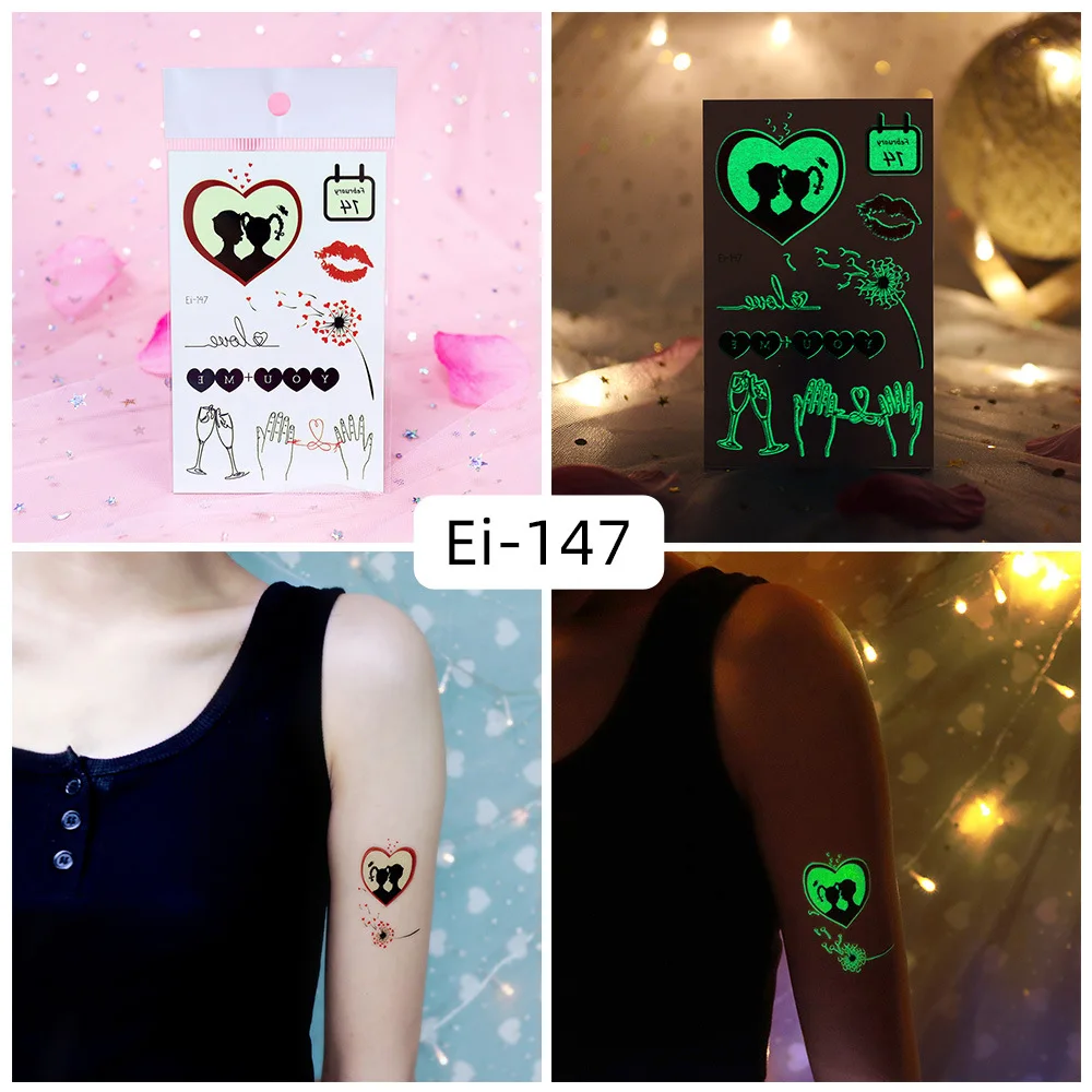 Luminous Love Heart Tattoo Stickers Temporary Sticker Arm False Tattoos Wedding Party Music Festival Night Bar Waterproof