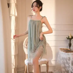 Sexy Pajamas Women's Lace Slip Dress Loose Dresses Nightgown Sleeping Summer Clothing Silk New Sexxy Nightie 2024 Pajama New