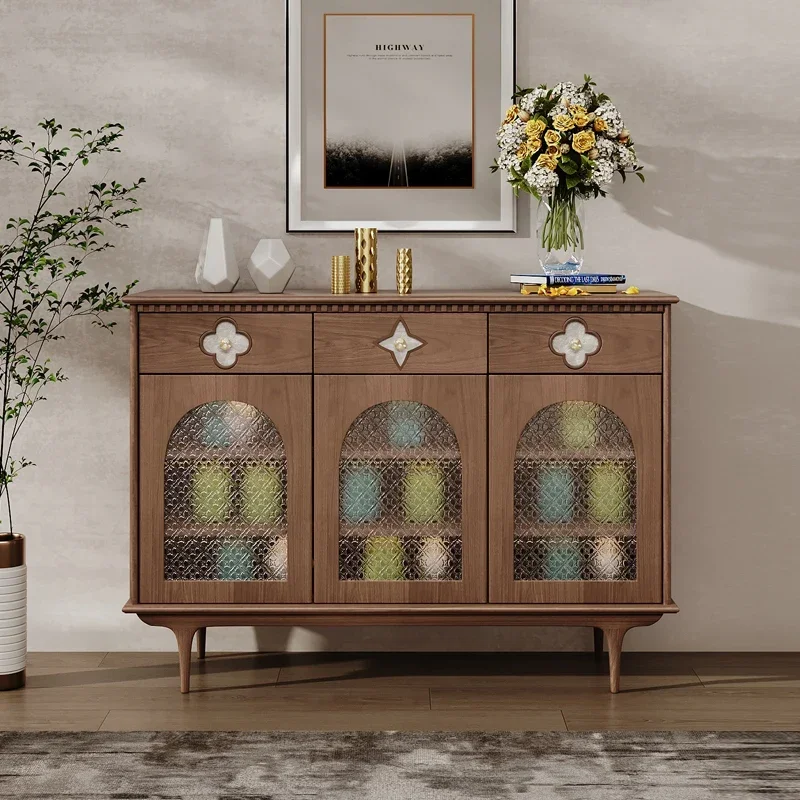French high-grade glass side cabinet solid wood entrance cabinet