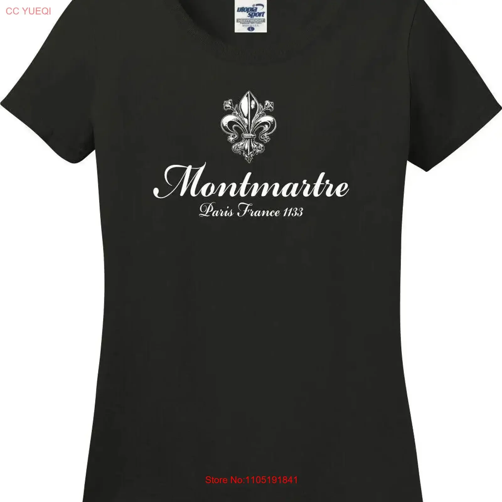 

Montmartre Paris France 1133 Fleur de lis Missy Fit Ladies T Shirt S 3X vintage Washed Slightly designer clothes homme Unisex