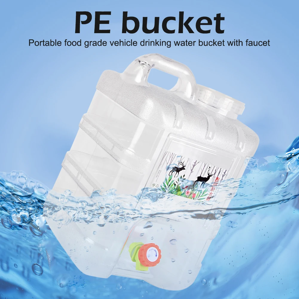 10L/15L Outdoor Water Bucket PC with Faucet Camping Car Water Container Portable Water Storage Tank Food Grade for Picnic Travel