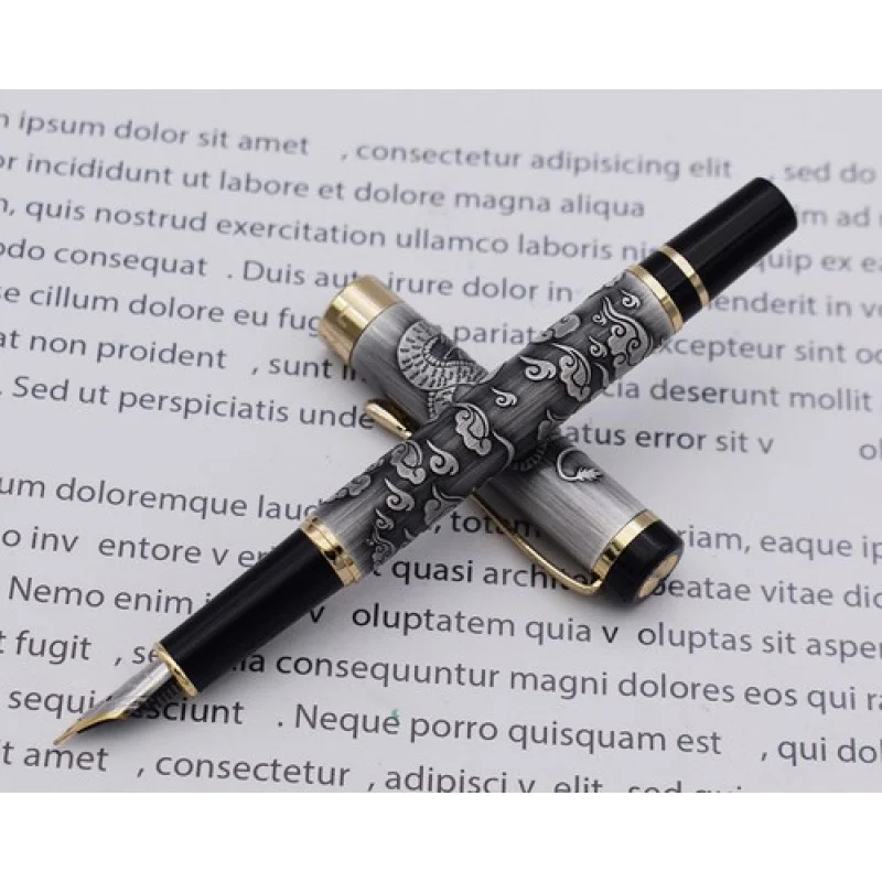 

A + Jinhao 5000, винтажная серая перьевая ручка, текстура дракона, резьба, перо F, ручка для письма