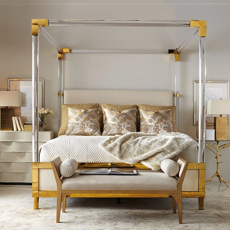 Crystal gold metal cleaning acrylic bed series acrylic curtain bed frame