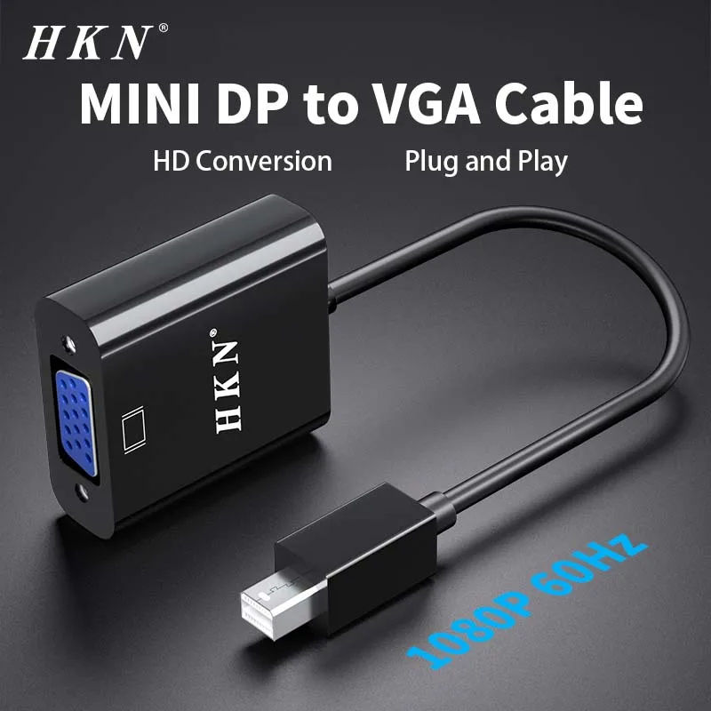 HKN Mini DP to VGA Converter 1080P HD Mini Display Port Display Port Mini DP to VGA Cable Adapter For HDTV For MacBook Air Pro