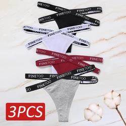 3PCS/Set Cotton Panties Women Cross Strap G-String Sexy High Waist Women's Panties FINETOO Letter Waisted Panty Lingerie M-XL