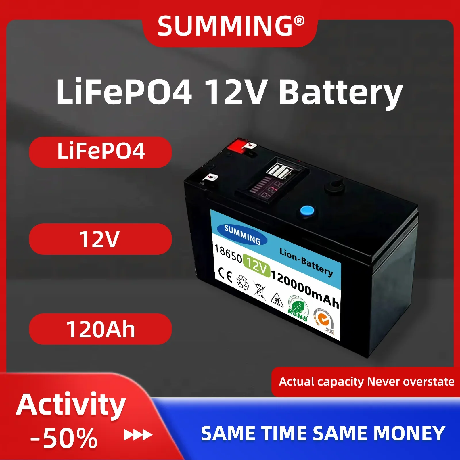 

12V Lithium Battery 120Ah⚡ LiFePO4 4000+ Deep Cycles Built-in BMS,10-Year Lifetime,for UPS,Kayak Fish Finder,Solar Panel,Radio