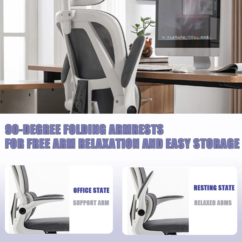 Ergonomic Office Chair Comfort Home Desk Chair Adjustable High Back Mesh Chair Lumbar Support Computer Chair with Flip-Up Arms image 4