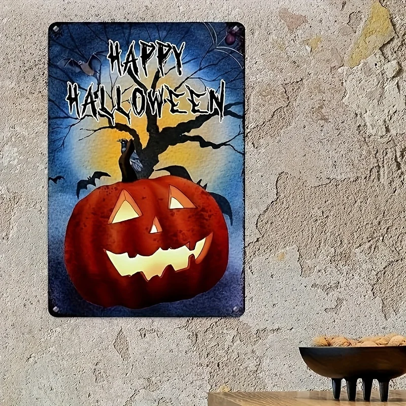 CIFBUY Vintage Metal Pumpkin Bat Wall Art Waterproof Durable Aluminum Wall Art Farmhouse Porch Man Cave Indoor Outdoor Decor