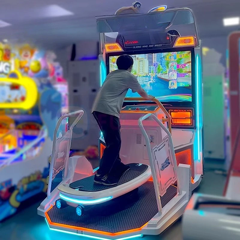Coin surfing emulator game immersive digital arcade surfing console