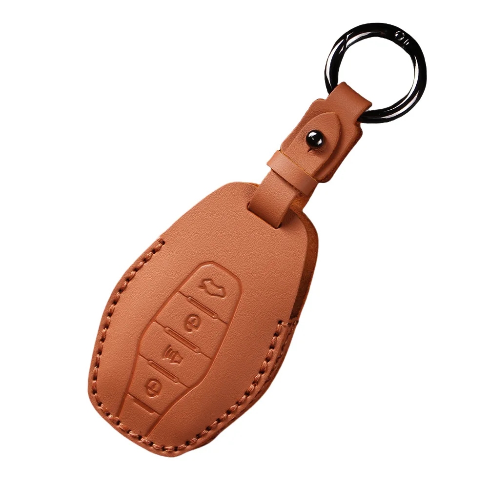Genuine Leather Car Key Case Cover Bag Chain Shell Protector Fob Holder for Jetour X70 Plus X90S X95 Wujie Pro 2023 Accessories