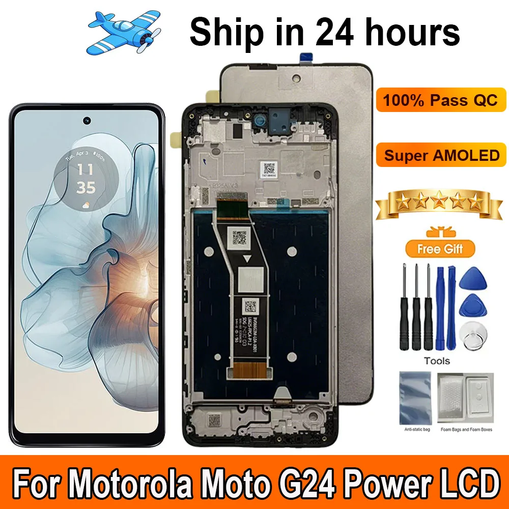 Pantalla LCD 100% probada para Motorola Moto G24 Power, panel táctil digitalizador, piezas de repuesto, pantalla con marco G24 Power
