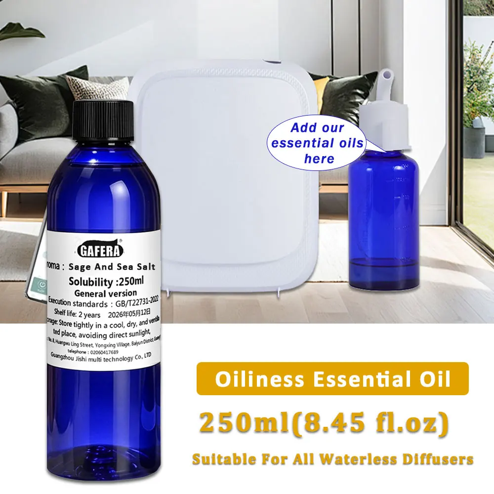 GAFERA 250ml(8.45 fl.oz) Sage And Sea Salt Essential Oils, For Waterless Diffuser, Fragrance Aroma Machine Replenishes Essence