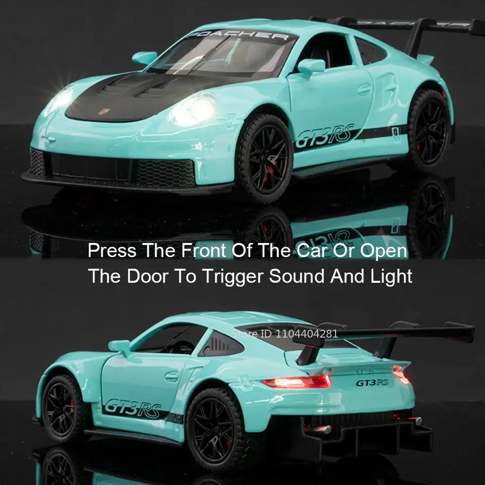 نموذج مصغر لسيارة 911 GT3RS Panamera، مقياس 1:32، أبواب قابلة للفتح، إضاءة وصوت، إطارات مطاطية، هدية عيد ميلاد للأولاد - 4