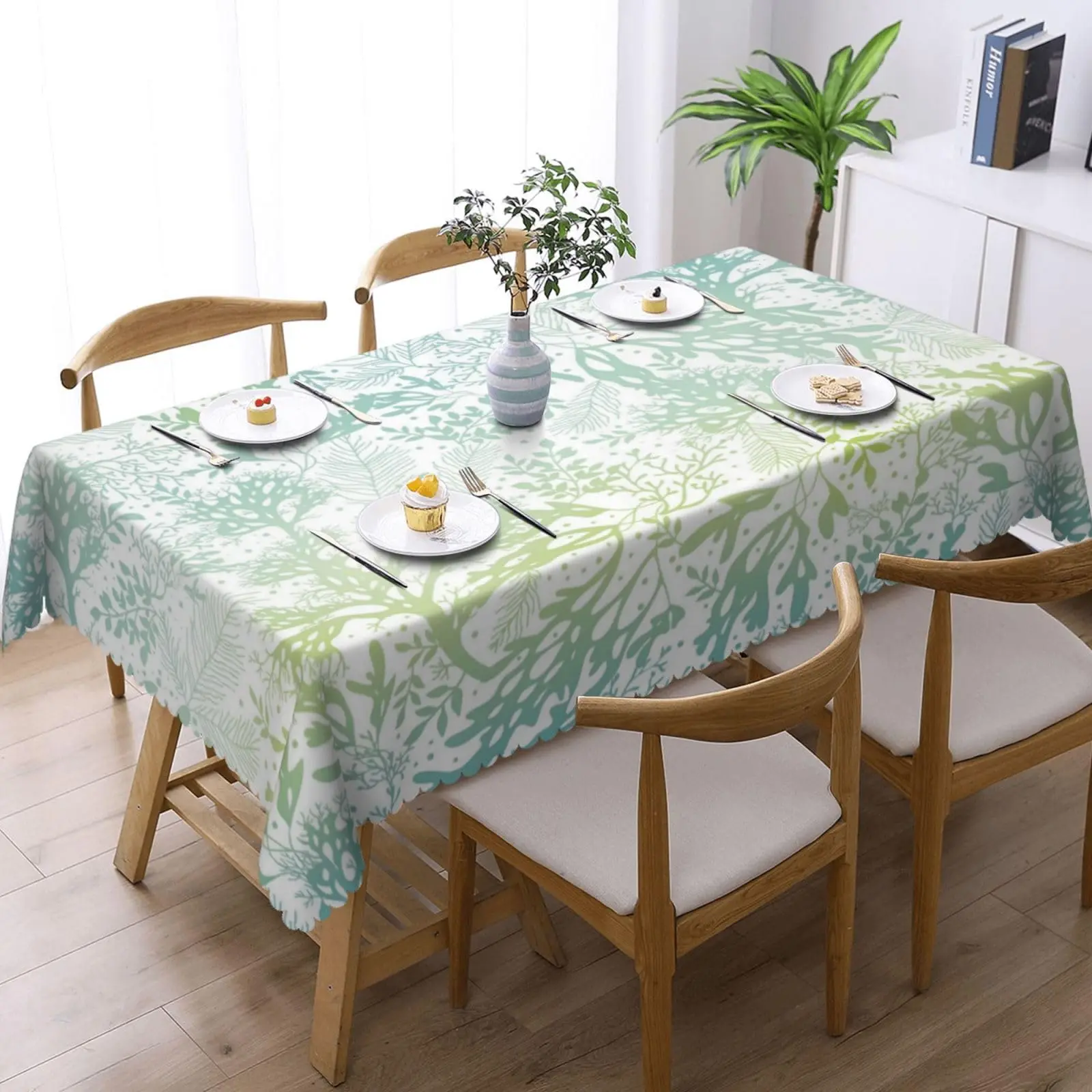 Green Seaweed Rectangle Tablecloth Sea Ocean Elegant Kelp Marine Teal Blue Table Cloth for Party Kitchen Dining Decor