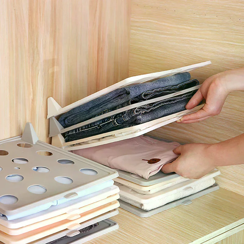 Layered Folding Clothes Storage Board Pants T-Shirt Organizer Rack For Home Wardrobe Short Sleeve Classification Stacking Board
