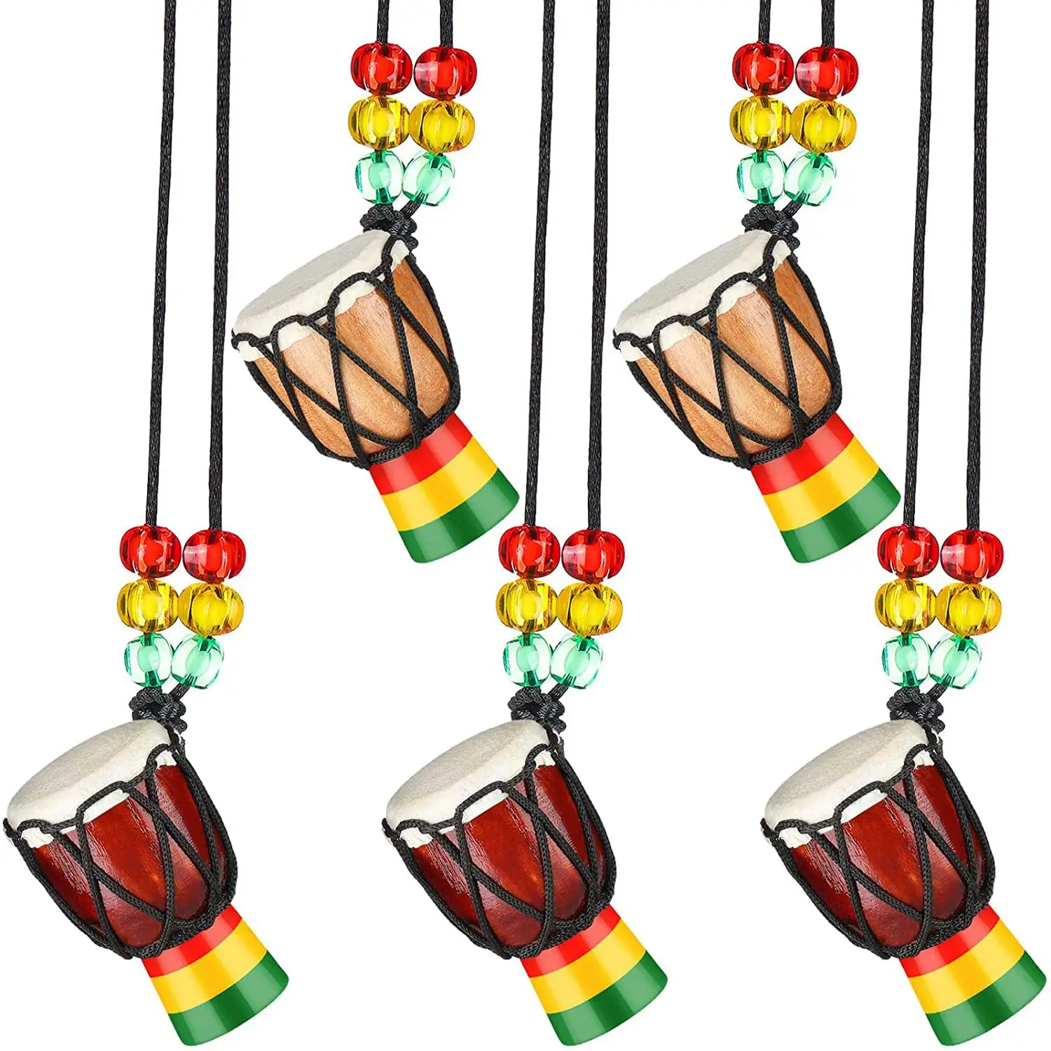 

5 Pcs Instrument Necklaces Djembe Drum Mini Pendant African Drum Wooden Necklace Drums and Percussion