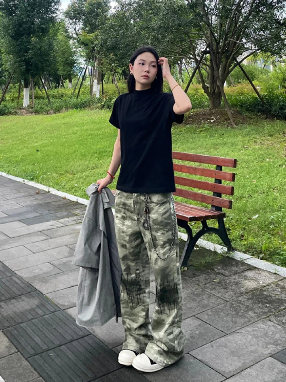 

Мужские камуфляжные джинсы с вышивкой, прямые, в американском ретро-стиле, лето 2024, новые, с высокой талией, длинные брюки, повседневные, модные