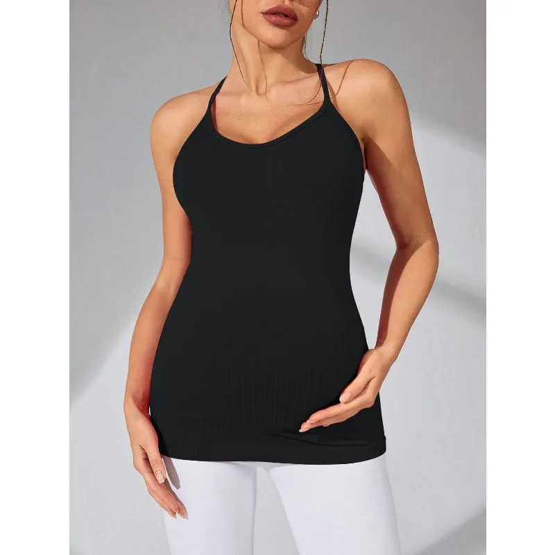 جديد الصيف الحوامل اليوغا حزام تي شيرت لينة مريحة خفيفة الوزن تنفس التجفيف السريع فتل العرق محبوك بلا أكمام #5