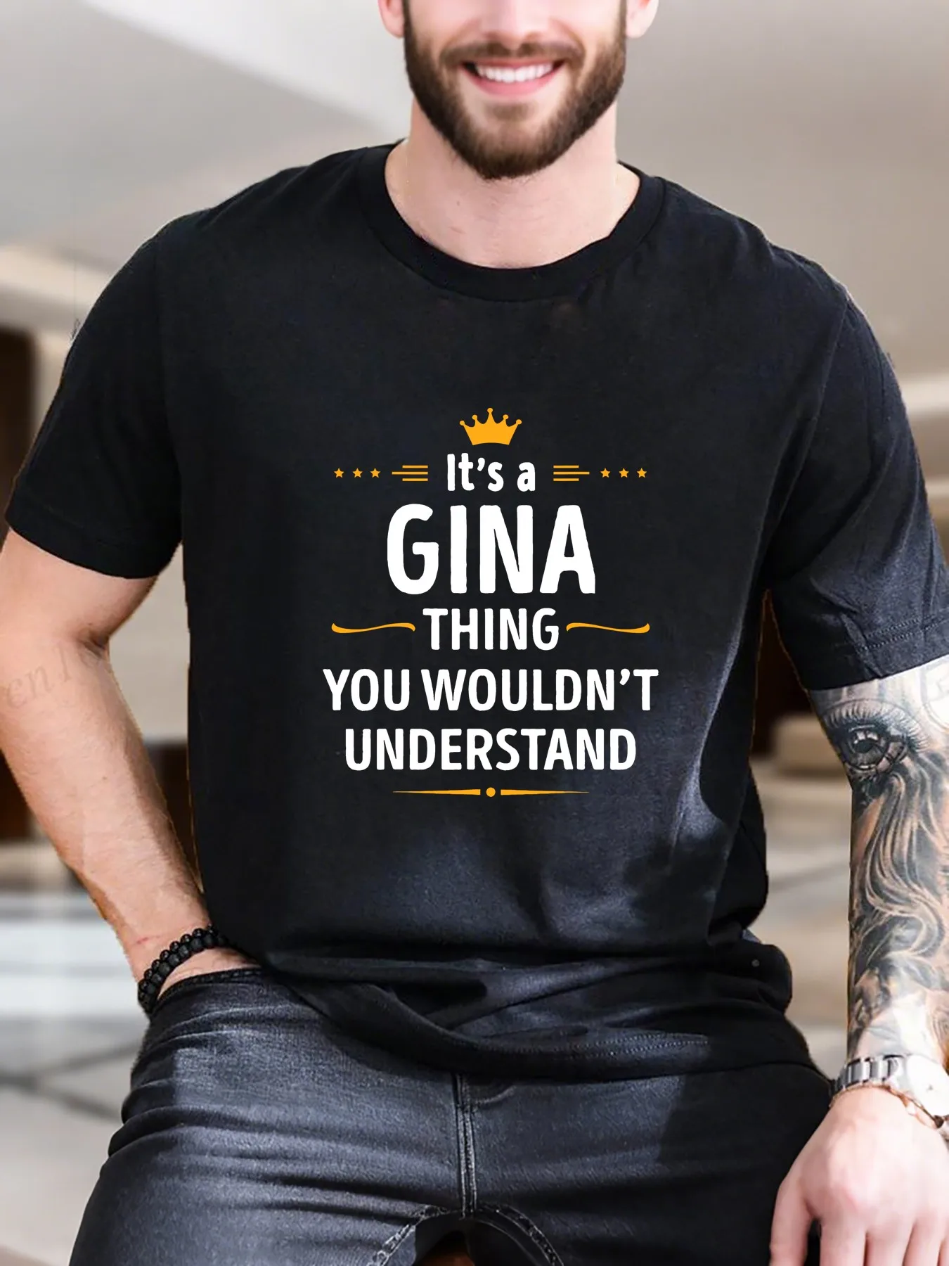 

Men's Printed Short Sleeve T-Shirt - Yellow Cat Silhouette Design, 100% Cotton Breathable Tee for Summer Casual Wear, Trendy & C