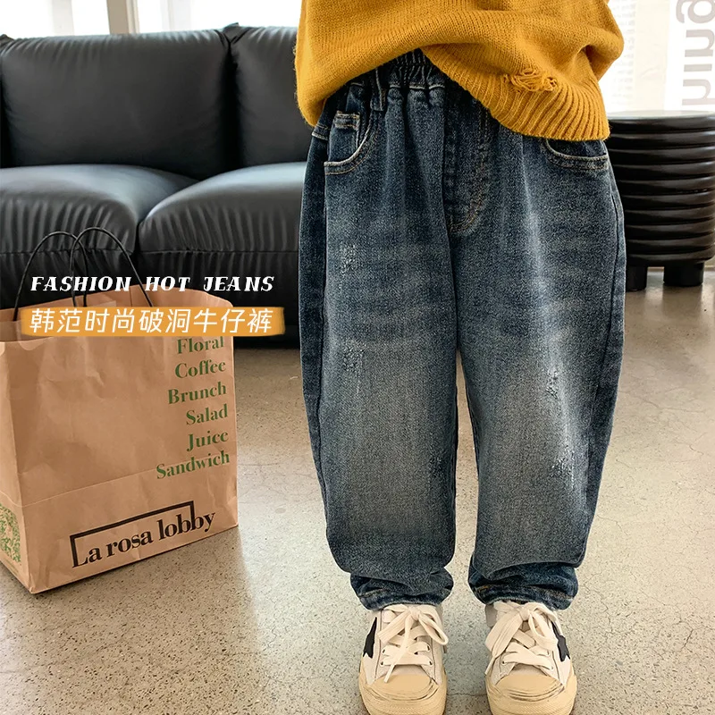 Boy pants fall handsome ripped jeans baby sand-washed cotton plankton handsome radish pants tide