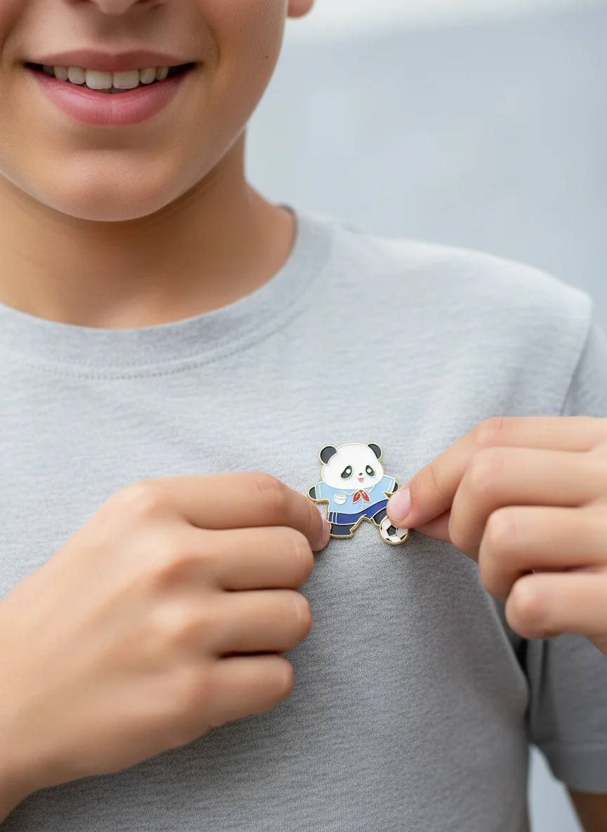 2 Styles Cute School Uniform Panda Enamel Lapel Pins Cartoon Student Panda Brooch with Schoolbag & Football Design