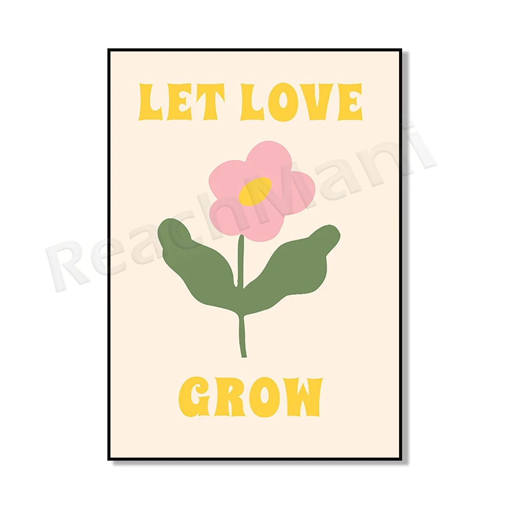 Trendy vintage wall art poster, only flower power, trendy aesthetic peace art, love print, peace love and unity, let love grow