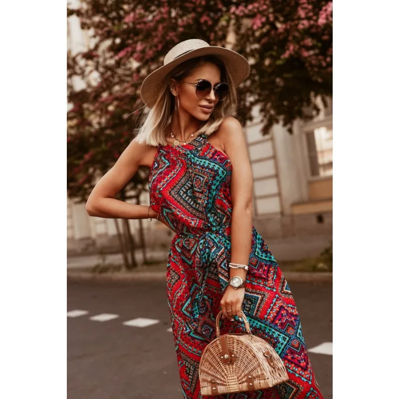 New Women's Fashion Floral Print Off-Shoulder Maxi Dress Ladies Elegant Vacation Style Sleeveless Gown Dress