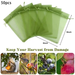 50pcs Organza Fruit Net Bags Garden Fruit Cover Net Bag Storage Drawstring Pouches Packaging Bags