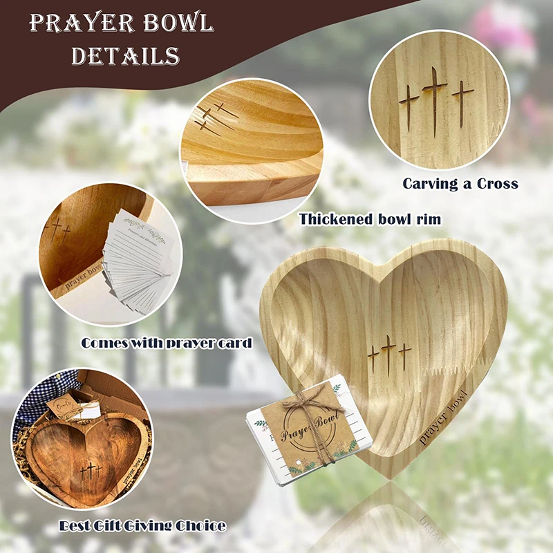 Prayer Bowl With Cards Wooden Heart Prayer Bowl Christian Gifts Heart Shaped Decoration Bowl Religious Prayer Dough Bowl Home