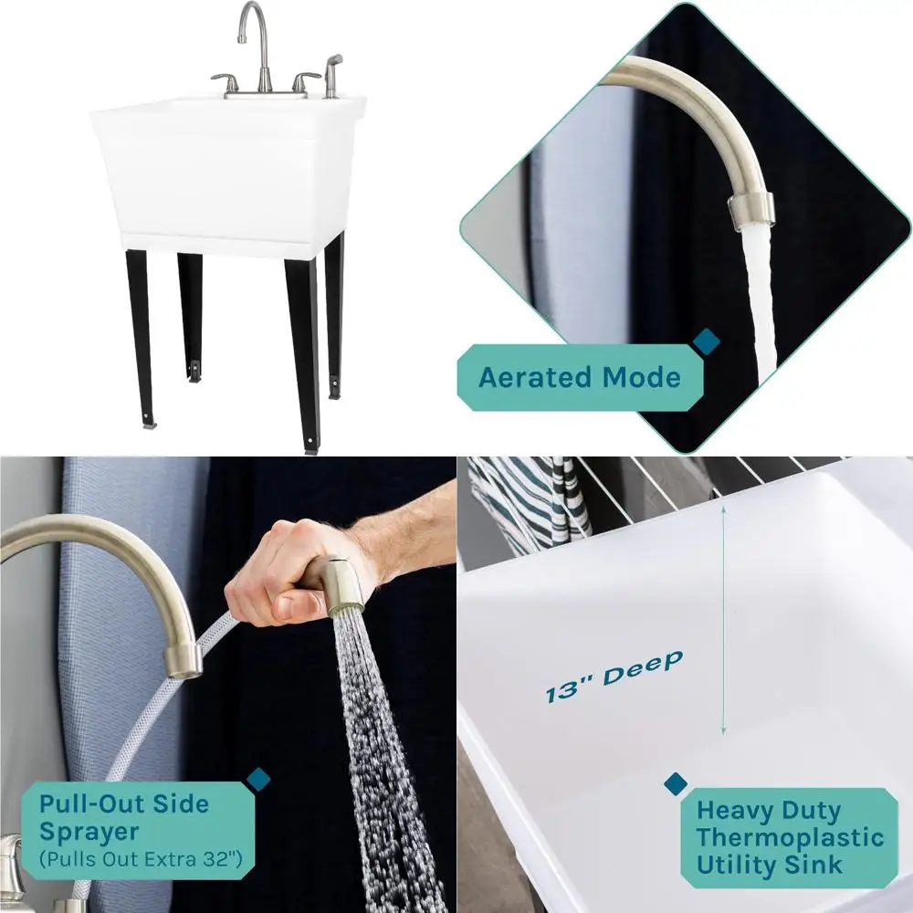 

Сверхмощная универсальная раковина для стирки со смесителем на гибкой стойке для подвала, прачечной, гаража и использования в мастерской.