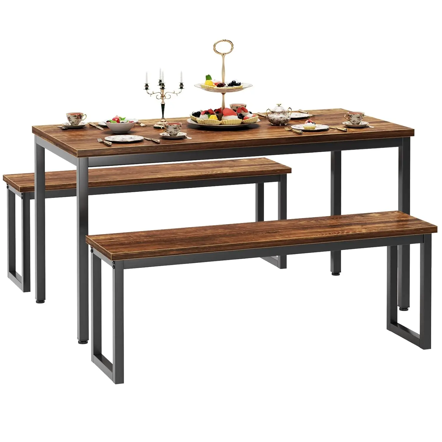 

Kitchen Table Set with 2 Benches, Bench Dining Table Set for 4, 3 Piece Dining Room Table and Long Benches,, Customized