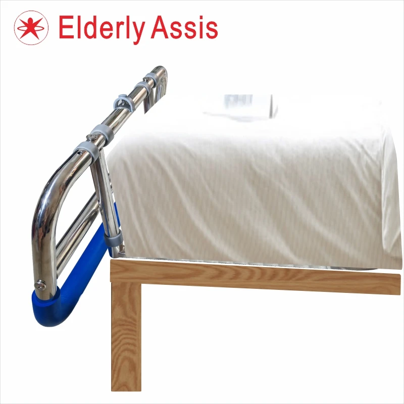 ارتفاع قابل للتعديل 304 السكك الحديدية بجانب السرير من الفولاذ المقاوم للصدأ مع مقبض دعم قابل للطي لتركيب تصميم رائع من السيليكون الناعم المضاد للانزلاق