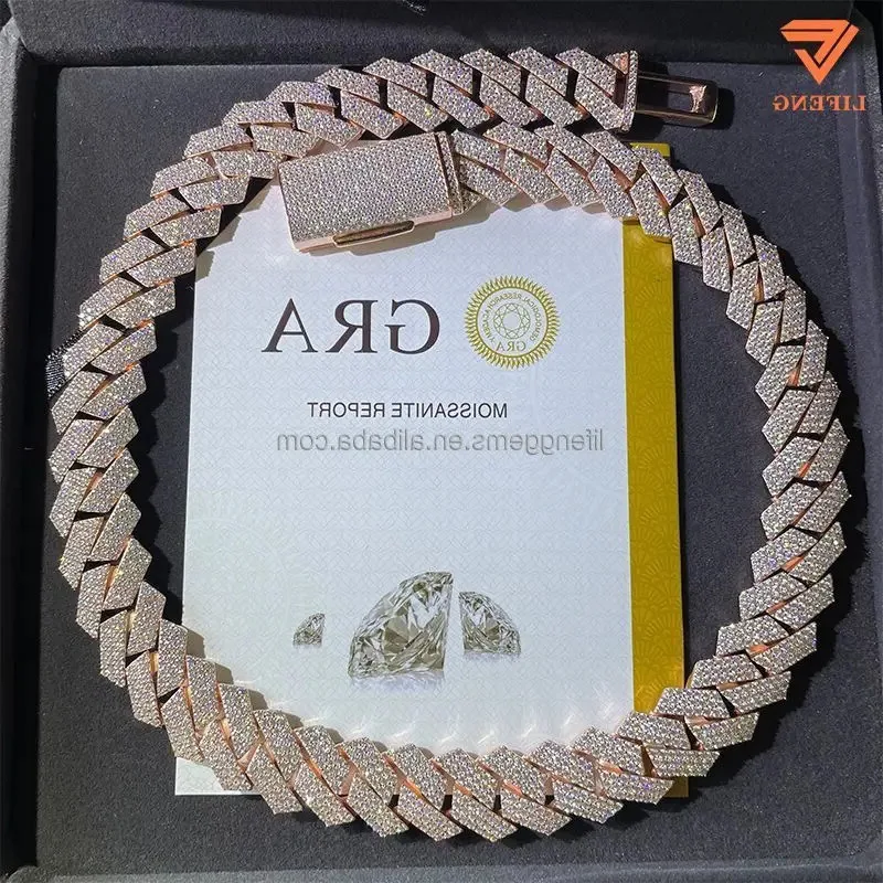 

18mm 3 rows 925 sliver vvs Moissanite cuban chain iced out hip hop jewelry mossanite rose gold cuban link chain