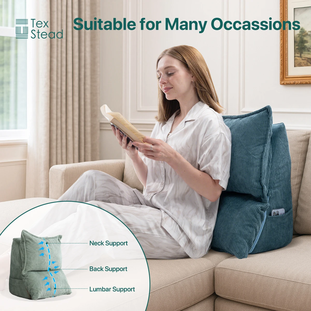 Corduroy Patchwork Triangular Back Pillow, Memory Foam Ergonomic Lumbar Support, Anti-Bedsore Cushion for Bed Sofa & Office