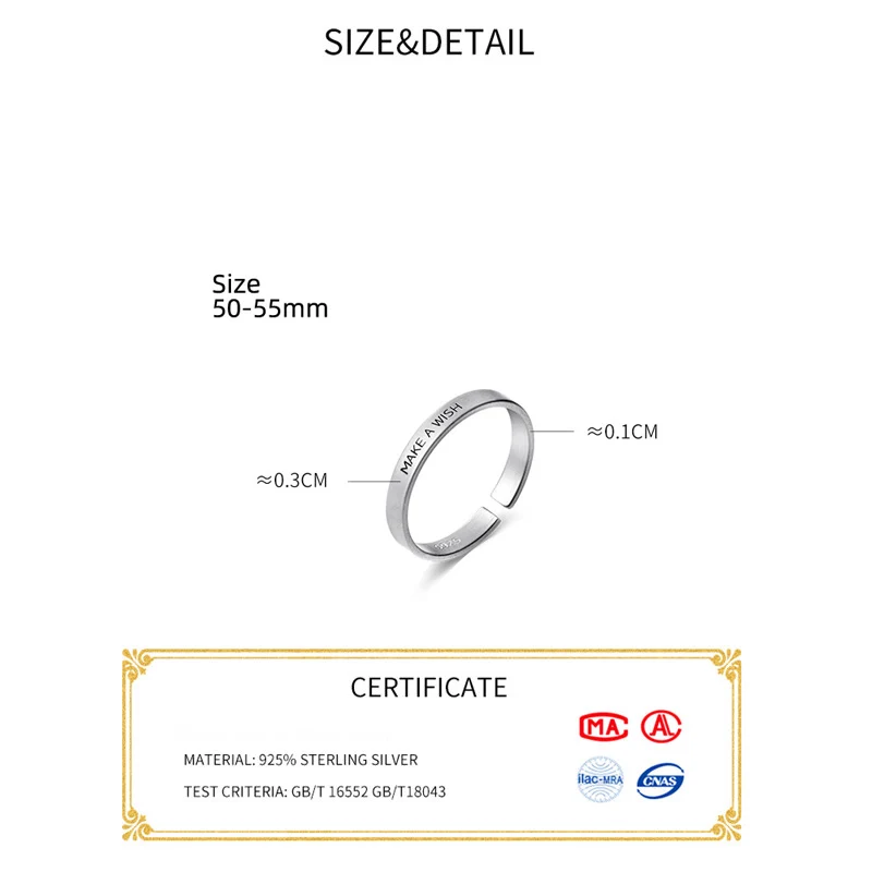 La Monada 50-55mm Resizable 925 Silver Rings For Women Real Silver 925 Woman Ring Fine Jewelry Silver Girls Letter Make A Wish