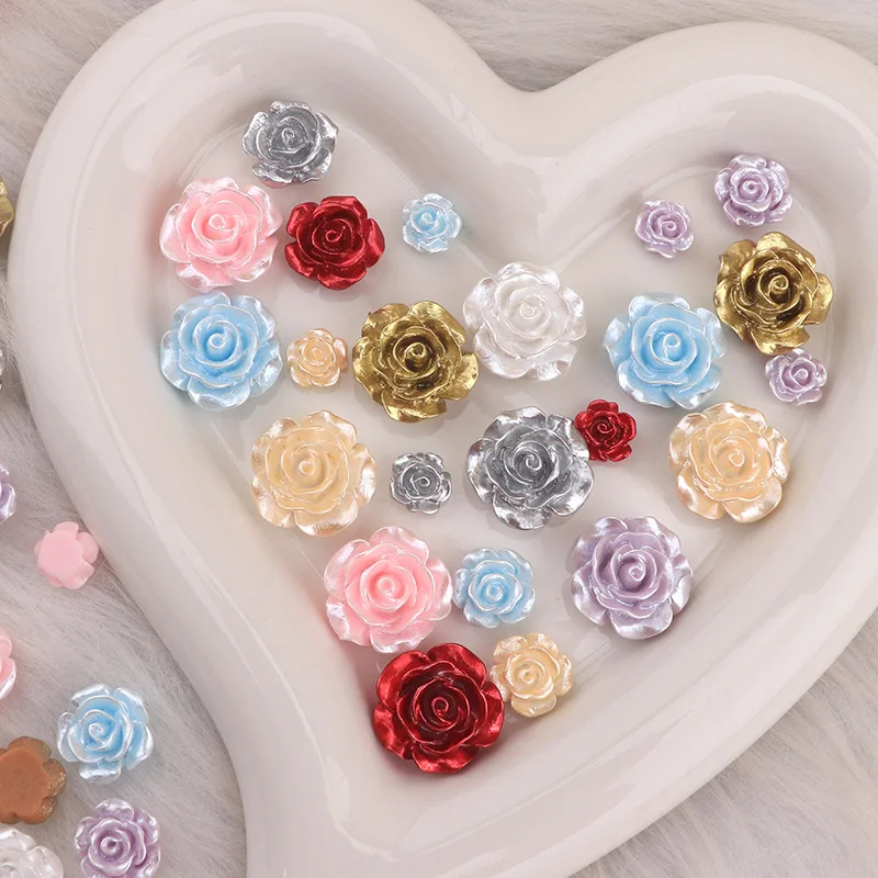 100PCS Pearl Rose Resin DIY Handmade Phone Case Earnail Material Hair Clip Head Rope Decoration Accessories
