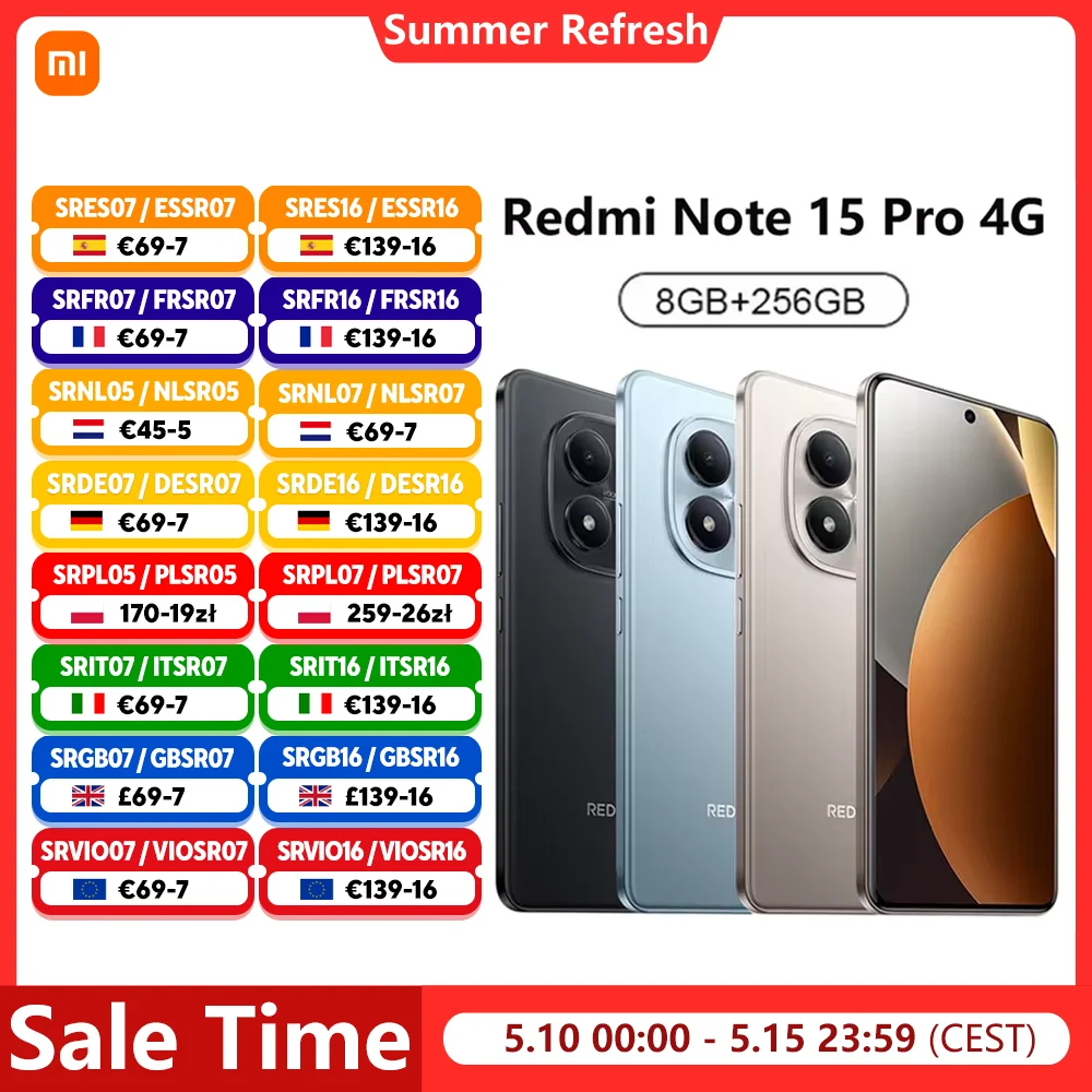 Smartphone Xiaomi Redmi Note 15 Pro 4G NFC MTK Helio G200-Ultra Écran 6,77" 120Hz 200MP OIS, Charge 45W, IP65, Batterie 6500mah