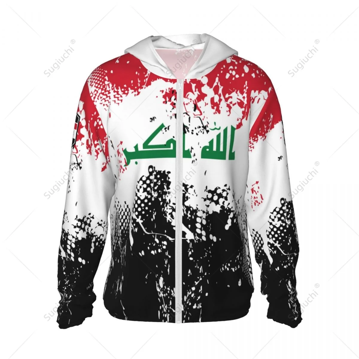 Iraq Flag Grain Sun Protection Hoodie Sunscreen Clothes Fishing Cycling Running Quick Dry Long Sleeve With Zipper Polyester